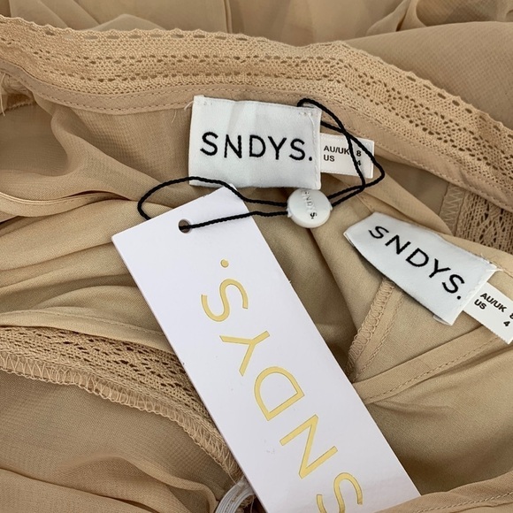 SNDYS Coco mini dress sand tan boho chiffon lace tier skirt sheer new Small - Picture 5 of 6
